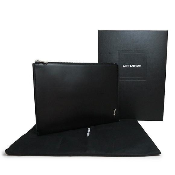 SAINT LAURENT PARIS Tiny Tablet Holder Shoulder Clutch Bag Calfskin Black - Picture 2 of 10